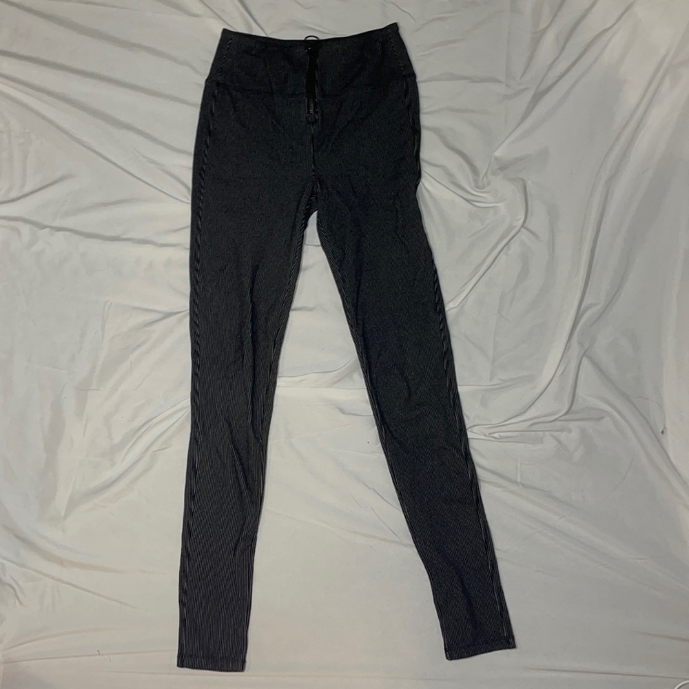 Black and White Striped Leggings. Vylette. Women's Extra Small